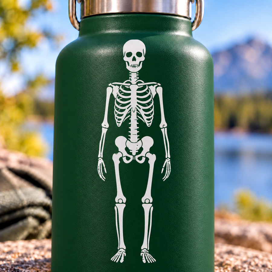 White standing skeleton vinyl decal with detailed hands and feet