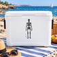 White cooler with standing skeleton graphic on the front panel