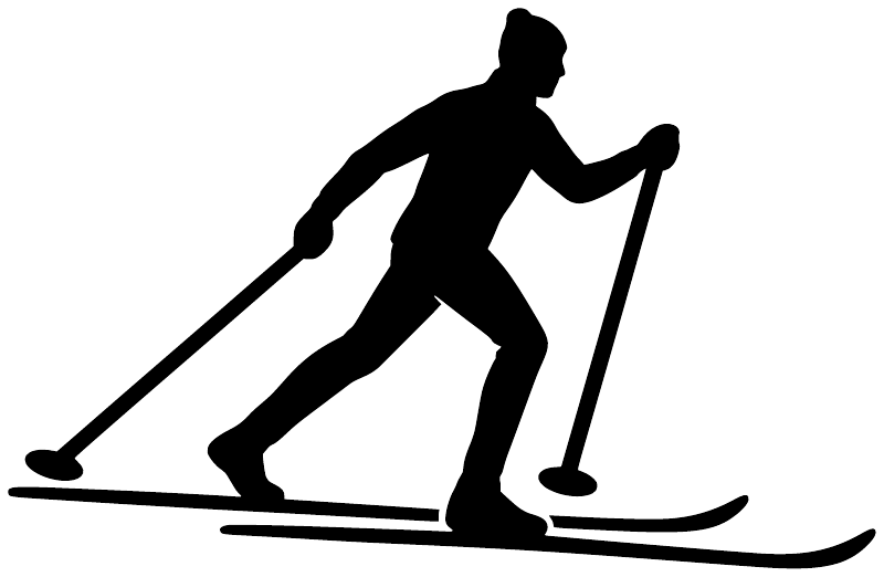 Cross-country skiing vinyl decal silhouette, white skier with poles on skis