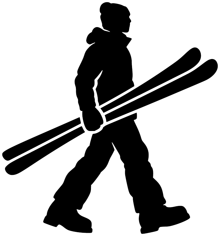 Black skiing vinyl decal silhouette of a person walking with skis