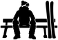 Black skiing bench break vinyl decal silhouette with skier, skis, and poles