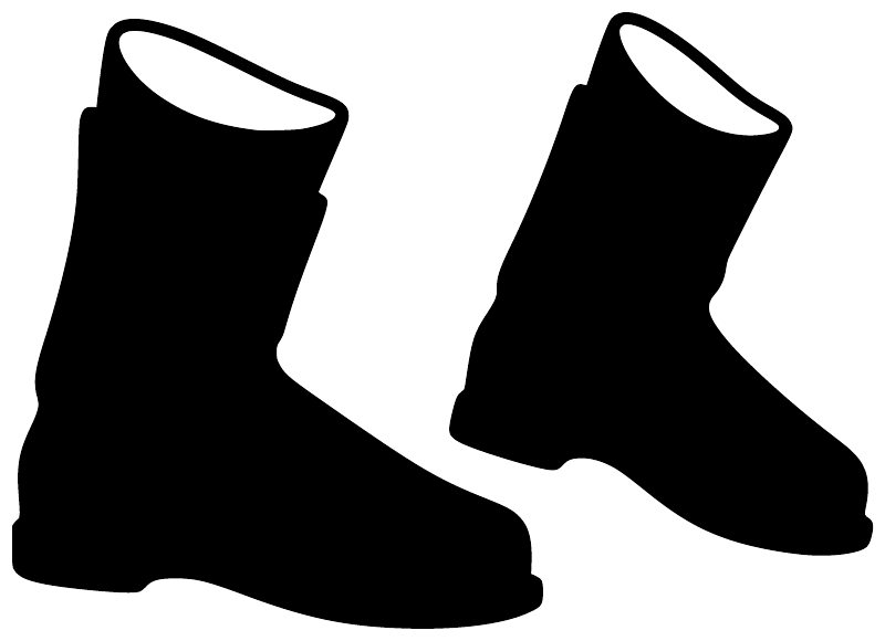 Vinyl decal of two ski boots, black silhouettes with white cutouts