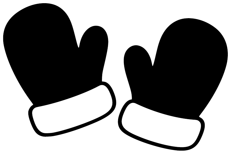 Vinyl skiing mitten decal pair, black mitten tops with white cuffs
