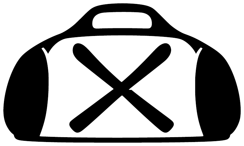 Ski gear bag vinyl decal with bold X emblem, black and white