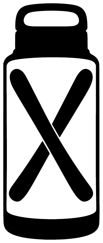 White bottle vinyl decal with black X symbol and outlined design