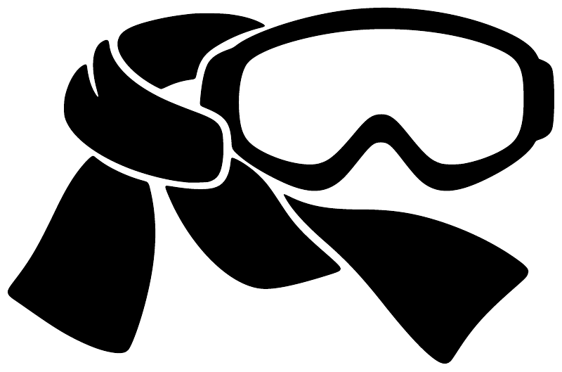 Ski goggles vinyl decal icon, white and black on plain background.