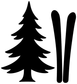 Vinyl decal with black pine tree and two skis on a white background