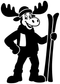Black-and-white moose skiing buddy vinyl decal with ski pole, full-body sticker