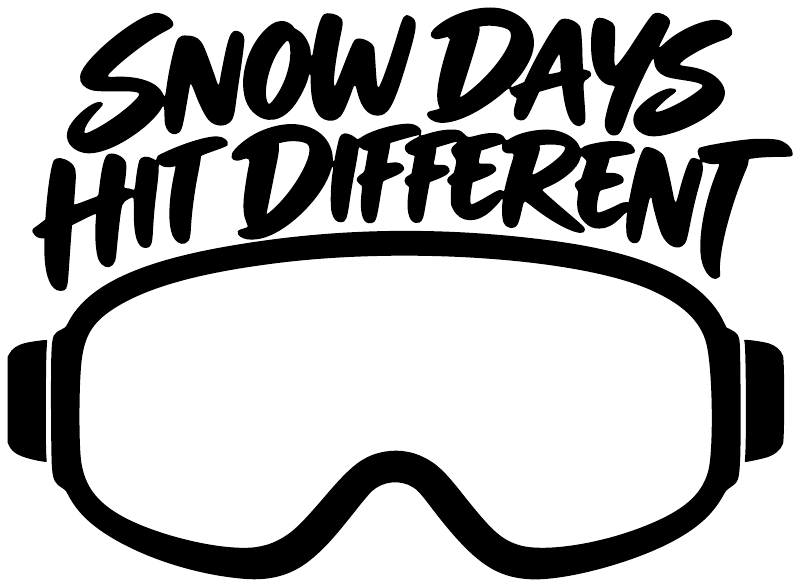 White vinyl decal of skiing goggles with 'Snow Days Hit Different' text