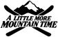 Black and white vinyl decal with mountain, crossed ski poles, and 'A Little More Mountain Time'