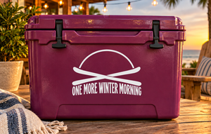 Skiing vinyl decal with white ski icon and 'ONE MORE WINTER MORNING' text