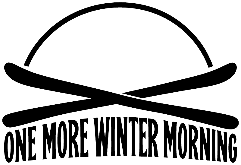 Vinyl decal design: arched ski graphic with crossed skis and 'ONE MORE WINTER MORNING'