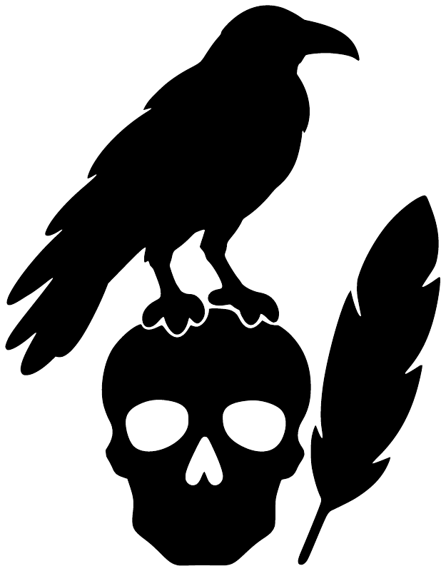 Black raven silhouette on skull with feather plume vinyl decal