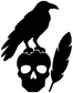 Black raven silhouette on skull with feather plume vinyl decal