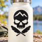Black skull vinyl decal with mountain peaks, feathered wings and crossed swords