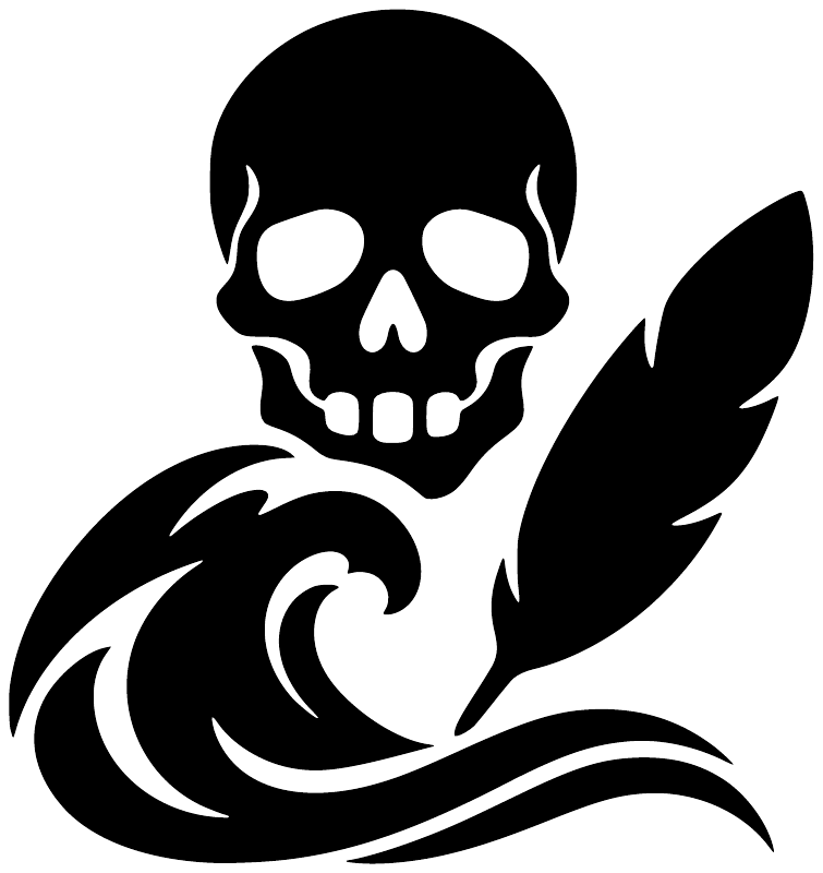 Skull and ocean plume vinyl decal, bold black and white feather graphic