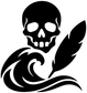 Skull and ocean plume vinyl decal, bold black and white feather graphic