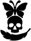 Black skull with butterfly above and arched ribbon vinyl decal design