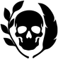 Skull laurel vinyl decal close-up, black skull with white leaf shapes