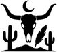 Vinyl decal: black skull with crescent moon, outstretched arms, and cacti