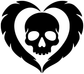 Black-and-white skull in feather heart vinyl decal, close-up graphic