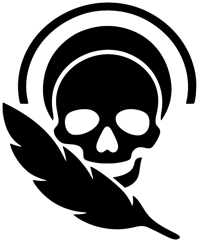 Skull sun halo vinyl decal in black and white with skull, wing, and arched halo rays