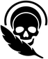 Skull sun halo vinyl decal in black and white with skull, wing, and arched halo rays