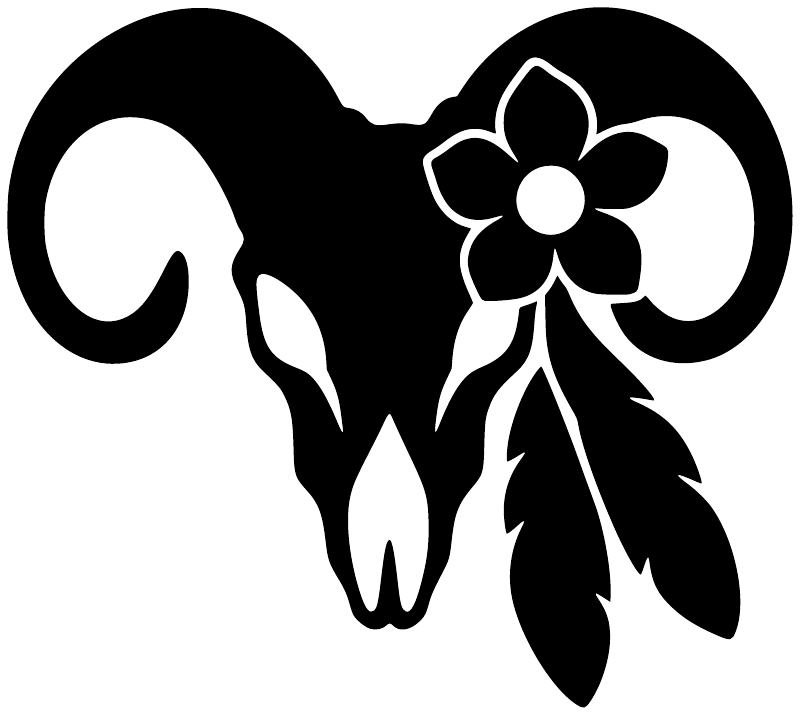 Black and white skull ram with flower vinyl decal sticker