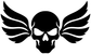Raven wings skull vinyl decal with black skull and wings on white background