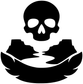 Black skull and feather vinyl decal with white highlights