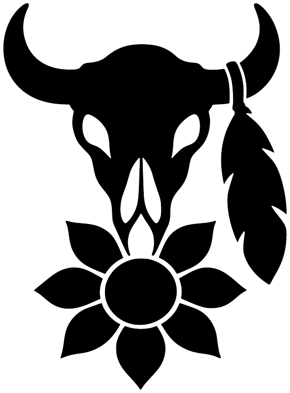 Black bison skull vinyl decal with sunflower and leaf accents