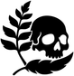 Skull and leaf plume vinyl decal, black skull with white accents on leaf sprig