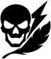 Skull face vinyl decal with lightning bolt and feather outline, black