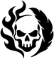 Skull flame feather vinyl decal, black and white skull with flames and feather