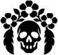 Skull botanical vinyl decal in black and white with plumes, flowers, and skull face