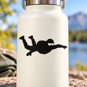 Vinyl skydiving open-sky glide decal, black silhouette of skydiver falling pose