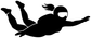 Black skydiver vinyl decal cutout on white background, helmeted silhouette with outstretched arms