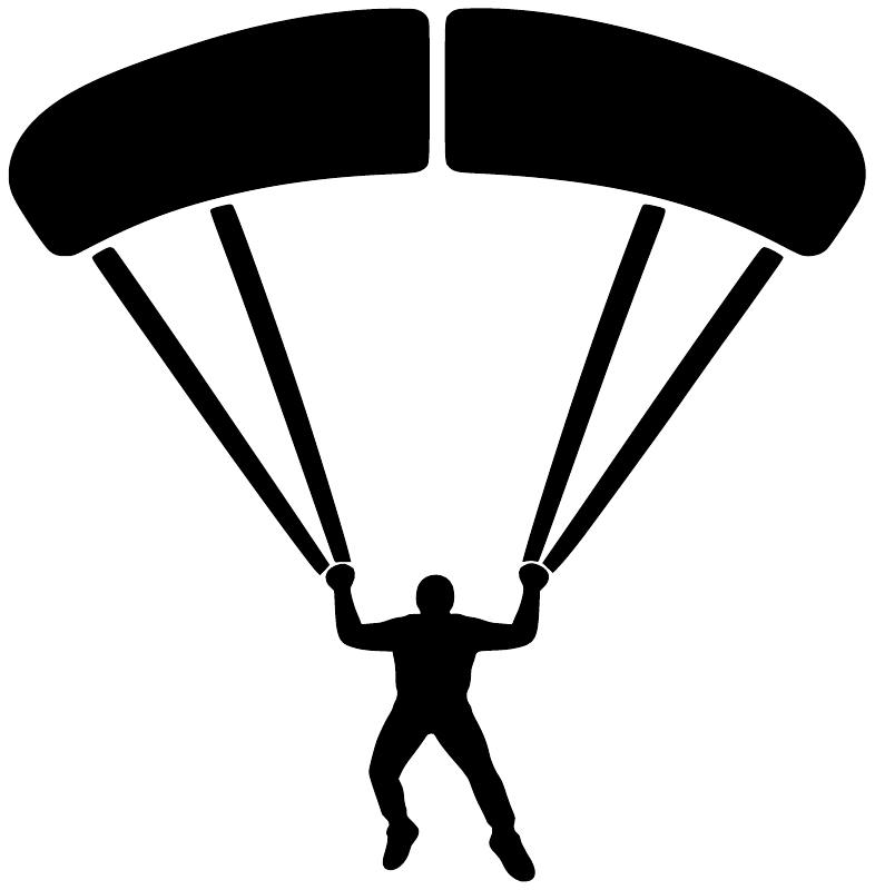 Parachute skydiver vinyl decal, black canopy and diver silhouette