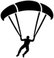 Black and white skydiver parachute vinyl decal, bold silhouette