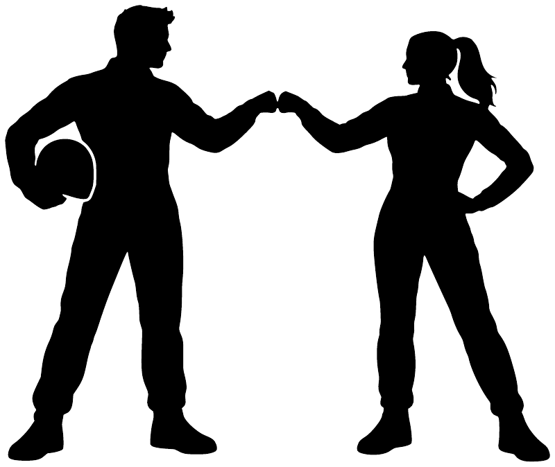 Vinyl wall decal of two partner silhouettes holding hands, black cutout