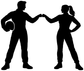 Vinyl wall decal of two partner silhouettes holding hands, black cutout
