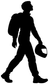 Black skydiver walking vinyl decal silhouette with helmet and gear bag
