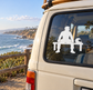 Skydiving bench vinyl decal of seated skydiver silhouette on car window