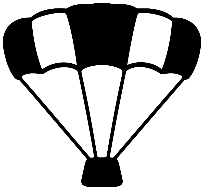 Parachute canopy emblem vinyl decal, black and white parachute icon