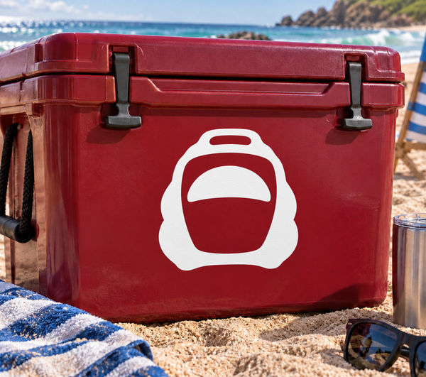 Skydiving vinyl decal with white pack emblem icon on red case