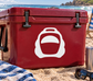 Skydiving vinyl decal with white pack emblem icon on red case