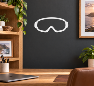 Vinyl decal of skydiving open goggles outline, white with black border