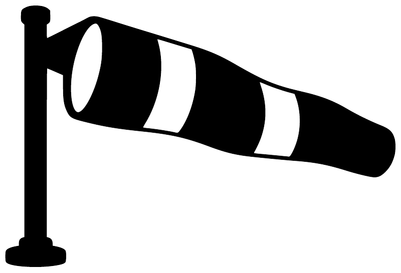 Vinyl windsock decal graphic: black pole and striped black-and-white windsock