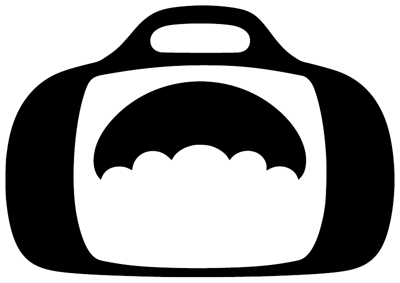 Black-and-white vinyl decal of a gear bag icon with cloud motif