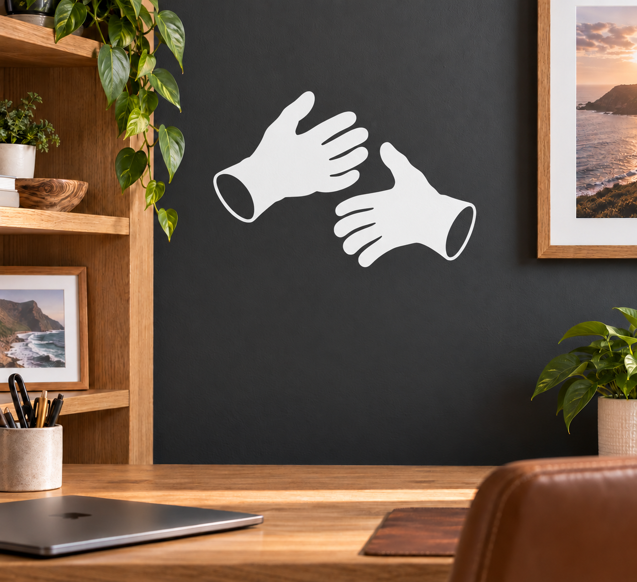Vinyl decal of two white skydiving gloves on dark surface